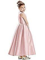 Rear View Thumbnail - Ballet Pink Faux Wrap Pleated Skirt Satin Twill Flower Girl Dress with Bow
