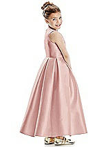 Rear View Thumbnail - Rose Faux Wrap Pleated Skirt Satin Twill Flower Girl Dress with Bow