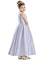 Rear View Thumbnail - Silver Dove Faux Wrap Pleated Skirt Satin Twill Flower Girl Dress with Bow