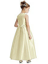Rear View Thumbnail - Butter Yellow Princess Line Satin Twill Flower Girl Dress with Bows