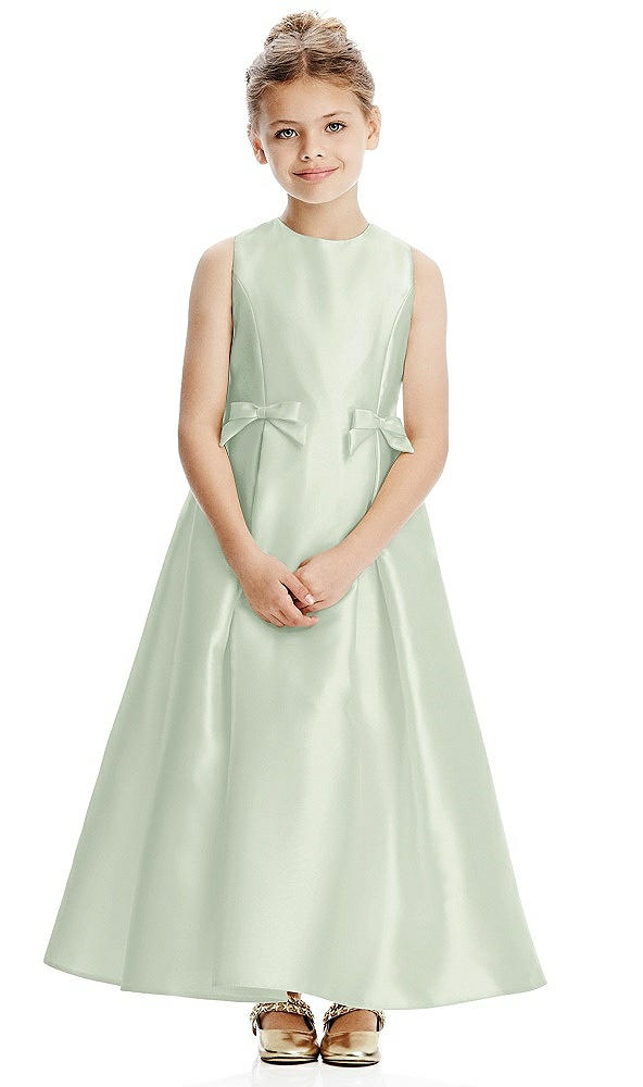 Front View - Mint Green Princess Line Satin Twill Flower Girl Dress with Bows
