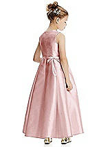 Rear View Thumbnail - Ballet Pink Princess Line Satin Twill Flower Girl Dress with Bows