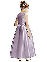Rear View Thumbnail - Lilac Haze Princess Line Satin Twill Flower Girl Dress with Bows
