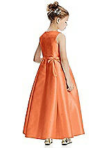 Rear View Thumbnail - Portofino Orange Princess Line Satin Twill Flower Girl Dress with Bows