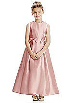Front View Thumbnail - Rose Princess Line Satin Twill Flower Girl Dress with Bows