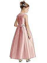 Rear View Thumbnail - Rose Princess Line Satin Twill Flower Girl Dress with Bows