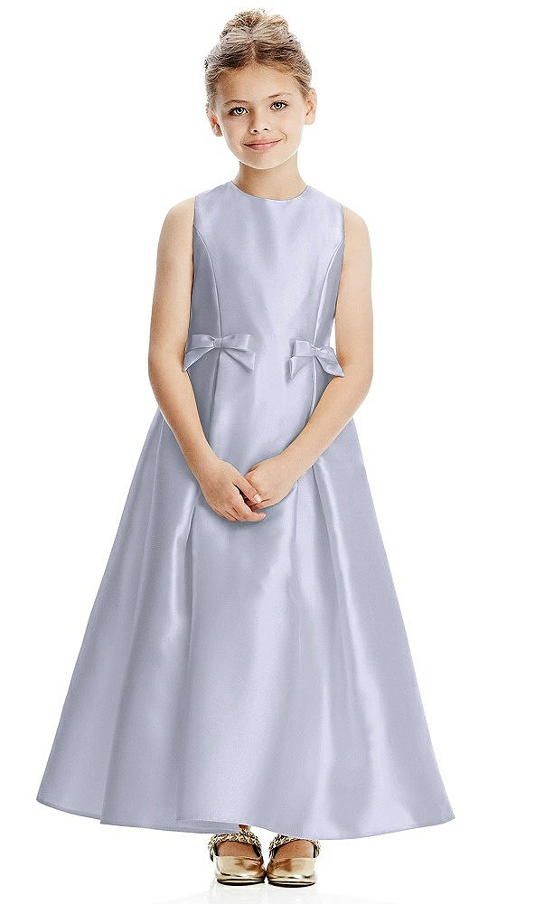 Front View - Silver Dove Princess Line Satin Twill Flower Girl Dress with Bows