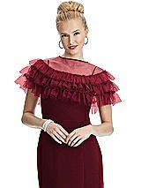 Front View Thumbnail - Burgundy Tiered Ruffle Tulle Capelet