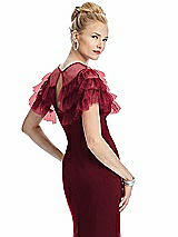 Rear View Thumbnail - Burgundy Tiered Ruffle Tulle Capelet