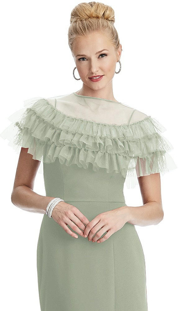 Front View - Celadon Tiered Ruffle Tulle Capelet