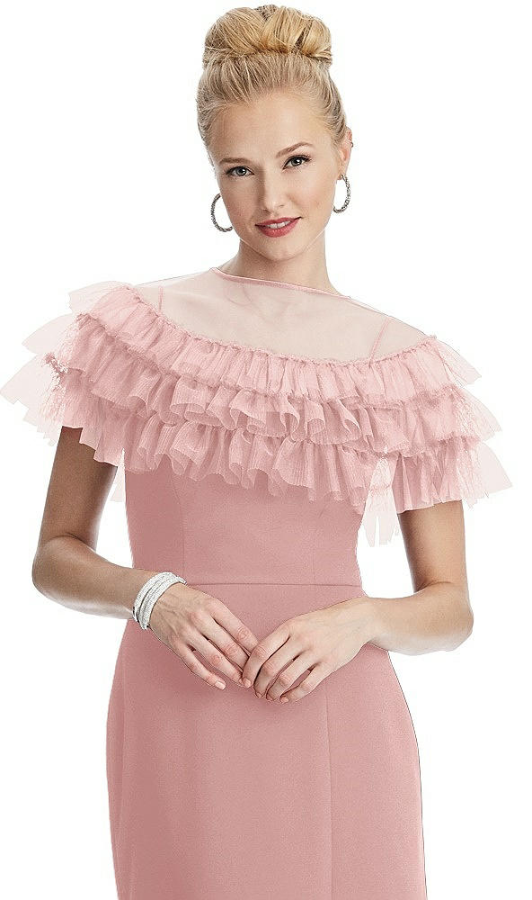 Front View - Rose Tiered Ruffle Tulle Capelet