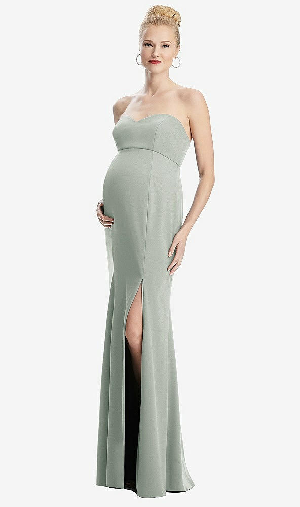 Front View - Willow Green Strapless Crepe Maternity Dress with Trumpet Skirt