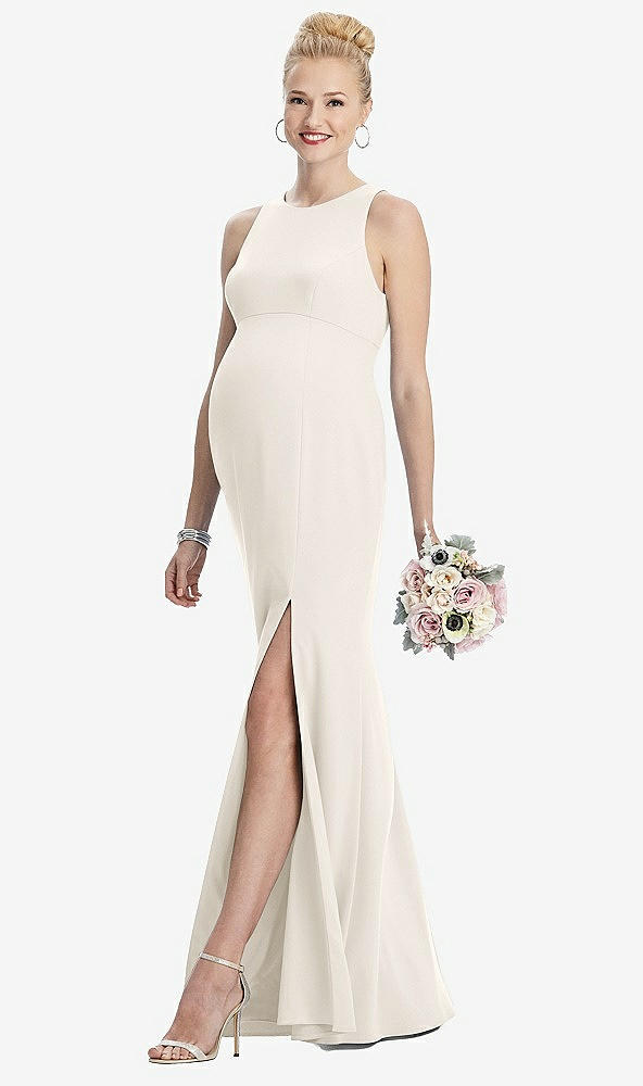 Front View - Ivory Sleeveless Halter Maternity Dress with Front Slit