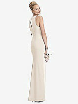 Rear View Thumbnail - Oat Sleeveless Halter Maternity Dress with Front Slit