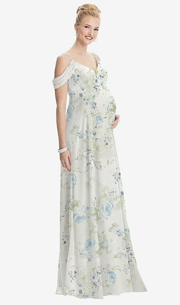 Front View - Bleu Garden Draped Cold-Shoulder Chiffon Maternity Dress
