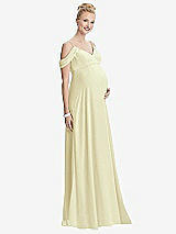 Front View Thumbnail - Butter Yellow Draped Cold-Shoulder Chiffon Maternity Dress