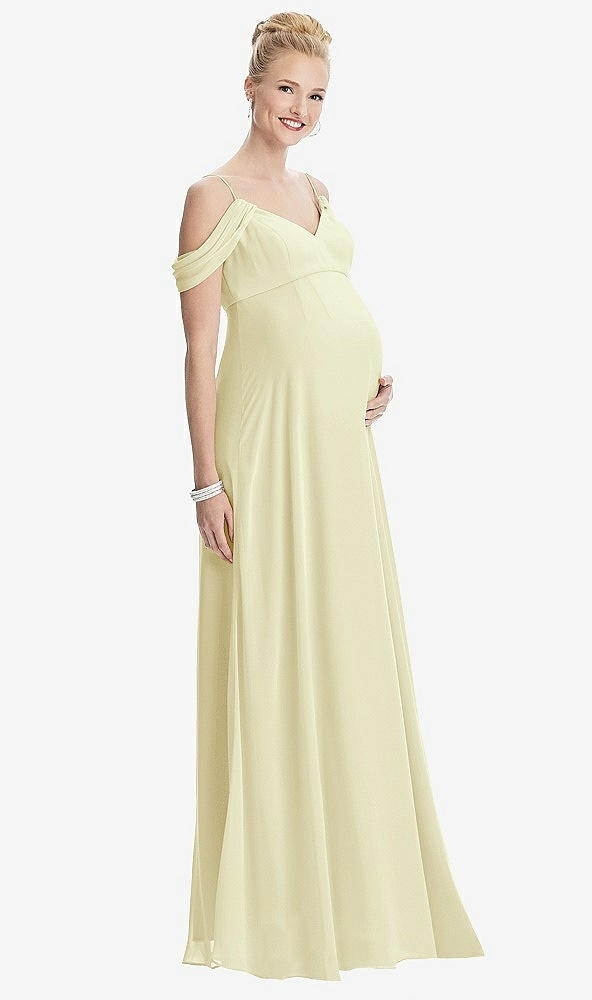 Front View - Butter Yellow Draped Cold-Shoulder Chiffon Maternity Dress