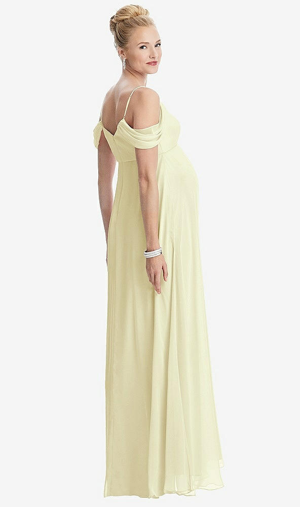 Back View - Butter Yellow Draped Cold-Shoulder Chiffon Maternity Dress