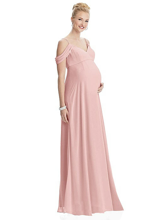 Draped Cold-Shoulder Chiffon Maternity Dress