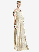 Front View Thumbnail - Butter Yellow Floral Draped Cold-Shoulder Chiffon Maternity Dress