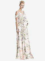 Front View Thumbnail - Blush Garden Draped Cold-Shoulder Chiffon Maternity Dress