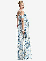Rear View Thumbnail - Cottage Rose Dusk Blue Draped Cold-Shoulder Chiffon Maternity Dress
