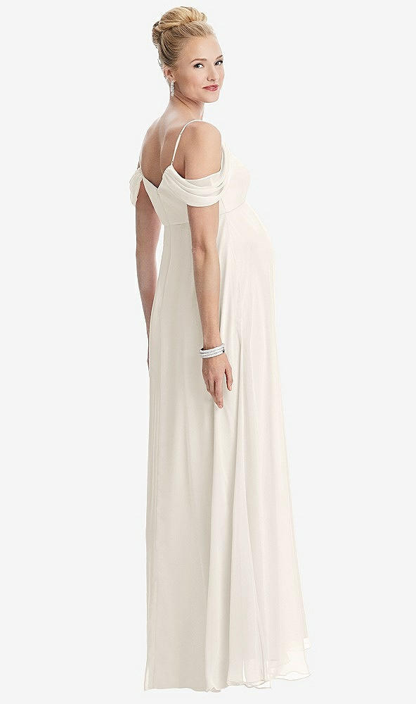 Back View - Ivory Draped Cold-Shoulder Chiffon Maternity Dress