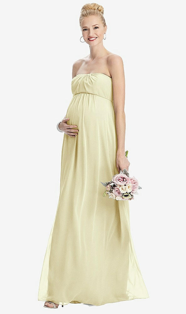 Front View - Butter Yellow Strapless Chiffon Shirred Skirt Maternity Dress