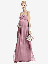 Front View Thumbnail - Dusty Pink Strapless Chiffon Shirred Skirt Maternity Dress
