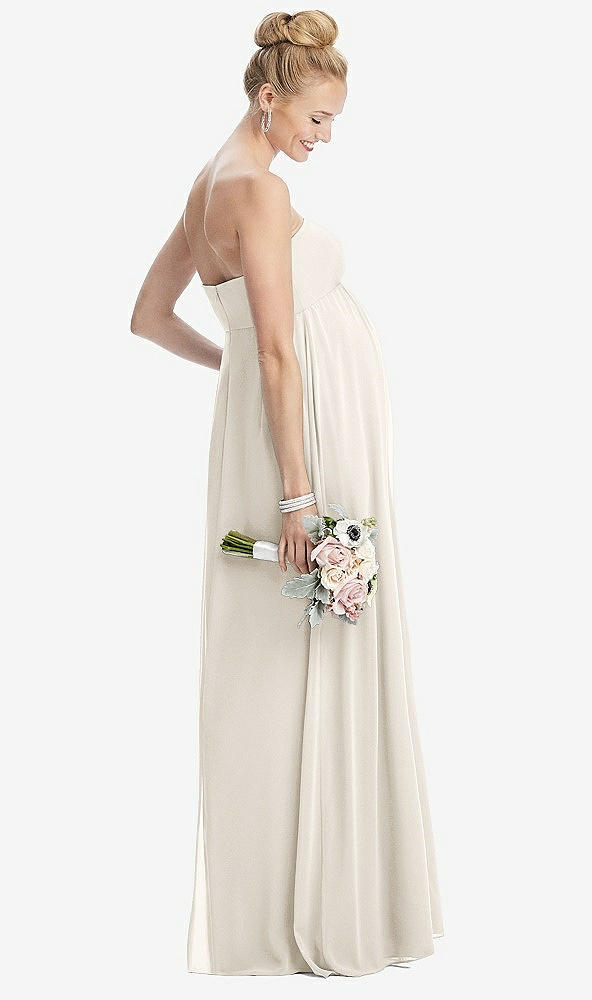 Back View - Ivory Strapless Chiffon Shirred Skirt Maternity Dress