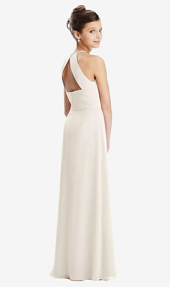 Front View - Ivory Shirred Jewel Neck Chiffon Juniors Dress