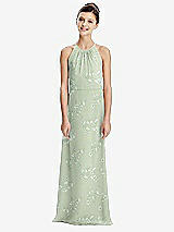 Rear View Thumbnail - Vintage Primrose Sage Shirred Jewel Neck Chiffon Juniors Dress