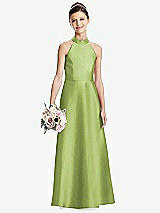 Front View Thumbnail - Mojito Halter Open-back Satin Junior Bridesmaid Dress with Pockets