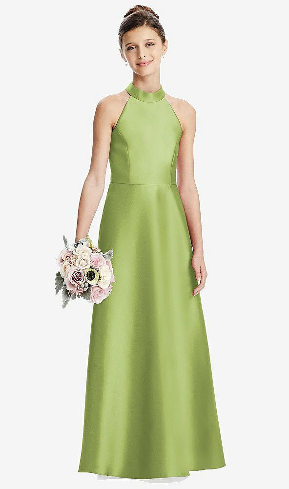 Front View - Mojito Halter Open-back Satin Junior Bridesmaid Dress with Pockets