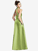 Rear View Thumbnail - Mojito Halter Open-back Satin Junior Bridesmaid Dress with Pockets