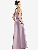 Rear View Thumbnail - Suede Rose Halter Open-back Satin Junior Bridesmaid Dress with Pockets