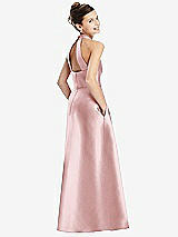 Rear View Thumbnail - Ballet Pink Halter Open-back Satin Junior Bridesmaid Dress with Pockets