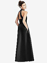 Rear View Thumbnail - Black Halter Open-back Satin Junior Bridesmaid Dress with Pockets