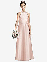 Front View Thumbnail - Blush Halter Open-back Satin Junior Bridesmaid Dress with Pockets
