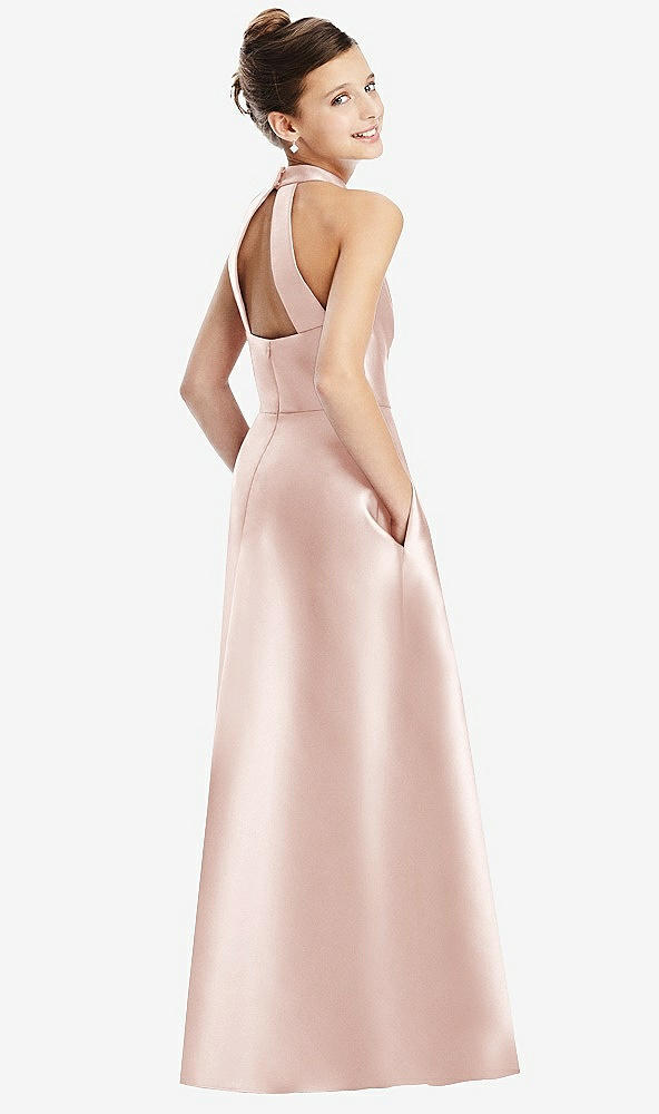 Back View - Blush Halter Open-back Satin Junior Bridesmaid Dress with Pockets