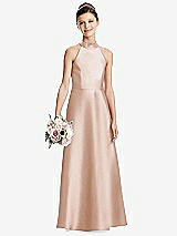 Front View Thumbnail - Cameo Halter Open-back Satin Junior Bridesmaid Dress with Pockets