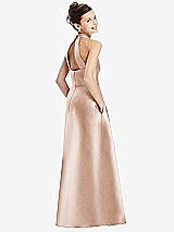 Rear View Thumbnail - Cameo Halter Open-back Satin Junior Bridesmaid Dress with Pockets