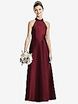 Front View Thumbnail - Cabernet Halter Open-back Satin Junior Bridesmaid Dress with Pockets