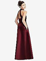 Rear View Thumbnail - Cabernet Halter Open-back Satin Junior Bridesmaid Dress with Pockets