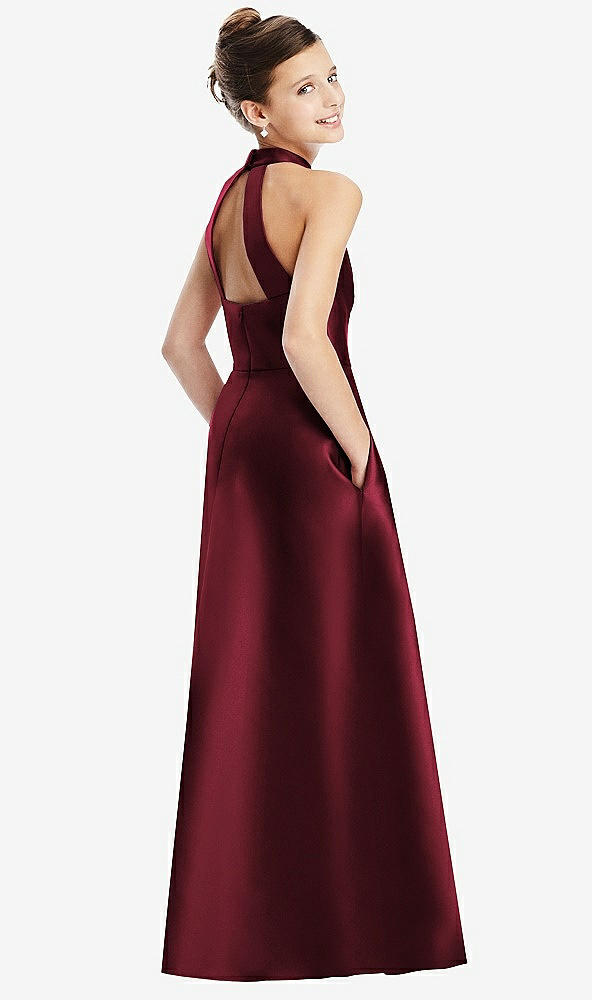 Back View - Cabernet Halter Open-back Satin Junior Bridesmaid Dress with Pockets