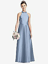 Front View Thumbnail - Cloudy Halter Open-back Satin Junior Bridesmaid Dress with Pockets