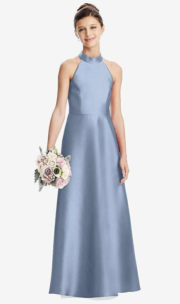 Front View - Cloudy Halter Open-back Satin Junior Bridesmaid Dress with Pockets