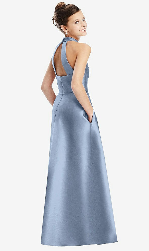 Back View - Cloudy Halter Open-back Satin Junior Bridesmaid Dress with Pockets
