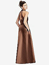 Rear View Thumbnail - Cognac Halter Open-back Satin Junior Bridesmaid Dress with Pockets