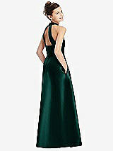 Rear View Thumbnail - Evergreen Halter Open-back Satin Junior Bridesmaid Dress with Pockets